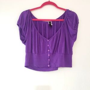 Womens X Large Purple Button Up Short Sleeve Crop Top